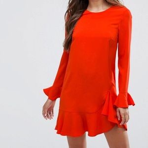 NWT ASOS orange fluted long sleeve dress size 6